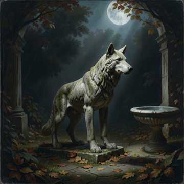 To Build a Home cover art: a stone wolf beneath moonlight in an overgrown courtyard